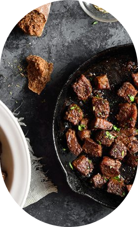 Pan of beef cubes